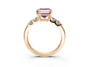 5 Stone Engagement Ring Setting for Fancy Pink Asscher Cut Center with Plain Band and Prong Head in Rose Gold
