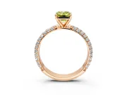 Solitaire Engagement Ring Setting for Fancy Yellow Emerald Cut Center with Domed Multi-Row Pave Band and Prong Head in Rose Gold