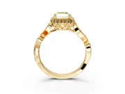 Halo Engagement Ring Setting for Fancy Yellow Radiant Cut Center with Leaf Motif Split Shank and Prong Head in Yellow Gold