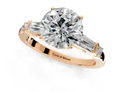 Bar-Set Engagement Ring Setting for Round Cut Center with Tapered Baguette Accents and Prong Head in Rose Gold