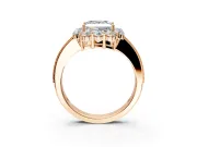 Halo Engagement Ring Setting for Princess Cut Center with Milgrain Channel Band and Prong Head in Rose Gold