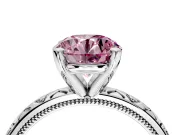 Solitaire Engagement Ring Setting for Fancy Pink Round Cut Center with XO Engraved Band and Prong Head in Platinum