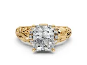 Solitaire Engagement Ring Setting for Radiant Cut Center with Filigree Accent Basket and Prong Head in Yellow Gold