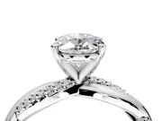 Solitaire Engagement Ring Setting for Oval Center with Pave and Plain Crossover and Basket Head in Platinum