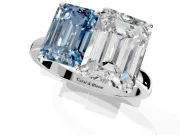 Fancy Blue Emerald Cut and Emerald Cut Lab-Grown Diamond Toi et Moi Engagement Ring with Prong-Set Stones in White Gold