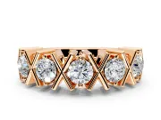 Round Cut Lab-Grown Diamond Channel-Set Wedding Band with X-Prong Detail in Rose Gold