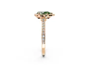 Halo Engagement Ring Setting for Fancy Green Pear-Shaped Center with Pave Accents, Heart Basket and Prong Head in Rose Gold
