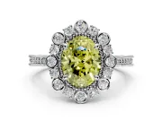 Milgrain Halo Engagement Ring Setting for Fancy Yellow Oval Center with Bezel Point Accents and Prong Head in White Gold
