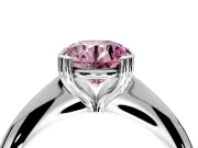 Solitaire Engagement Ring Setting for Fancy Pink Round Cut Center with Reverse Tapered Band and Prong Head in Sterling Silver