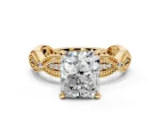Solitaire Engagement Ring Setting for Radiant Cut Center with Marquise Panel Band and Prong Head in Yellow Gold
