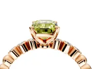 Solitaire Engagement Ring Setting for Fancy Yellow Emerald Cut Center with Bezel-Dot Beaded Band and Prong Head in Rose Gold