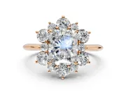 Small-Accent Cluster Halo Engagement Ring Setting for Radiant Cut Center with Plain Band and Prong Head in Rose Gold