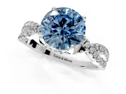 Solitaire Engagement Ring Setting for Fancy Blue Round Cut Center with Narrow Twist Pave Band and Prong Head in White Gold