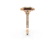 Halo Engagement Ring Setting for Fancy Green Emerald Cut Center with Milgrain Frame, Pave Band and Prong Head in Rose Gold