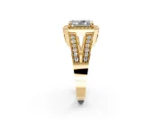 Halo Engagement Ring Setting for Radiant Cut Center with Milgrain Split Shank and Prong Head in Yellow Gold