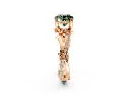 Solitaire Engagement Ring Setting for Fancy Green Round Cut Center with Pave and Plain Crossover Band and Prong Head in Rose Gold