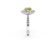 Floral Halo Engagement Ring Setting for Fancy Yellow Cushion Cut Center with Pave Accents and Prong Head in Platinum