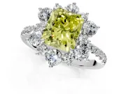 Floral Halo Engagement Ring Setting for Fancy Yellow Radiant Cut Center with Pave Accents and Prong Head in Sterling Silver