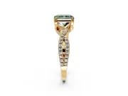 Solitaire Engagement Ring Setting for Fancy Green Radiant Cut Center with Narrow Twist Pave Band and Prong Head in Yellow Gold