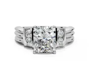 Solitaire Engagement Ring Setting for Radiant Cut Center with Grooved Bar Accent Band and Prong Head in Platinum