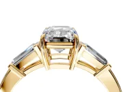 3 Stone Engagement Ring Setting for Emerald Cut Center with Baguette Accents and Prong Head in Yellow Gold