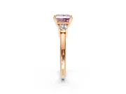 3 Stone Engagement Ring Setting for Fancy Pink Princess Cut Center with Wide Plain Band and Prong Head in Rose Gold