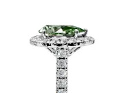 Halo Engagement Ring Setting for Fancy Green Pear-Shaped Center with Raised Halo, Pave Band and Prong Head in Platinum