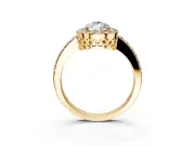 Halo Engagement Ring Setting for Pear-Shaped Center with Heart-Shaped Openwork, Pave Band and Prong Head in Yellow Gold