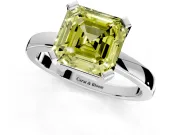 Solitaire Engagement Ring Setting for Fancy Yellow Asscher Cut Center with Plain Band and Flat Tab Prong Head in Sterling Silver