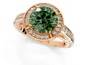 Halo Engagement Ring Setting for Fancy Green Round Cut Center with Framed Halo, Pave Band and Prong Head in Rose Gold