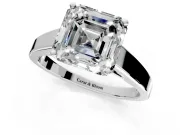 Solitaire Engagement Ring Setting for Asscher Cut Center with Tapered Split Shoulders and Prong Head in Sterling Silver