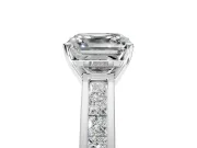 Solitaire Engagement Ring Setting for Asscher Cut Center with Princess Cut Channel Band and Prong Head in Platinum
