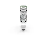 Pave Engagement Ring Setting for Fancy Green Radiant Cut Center with Curved Accent Rows, Openwork and Prong Head in White Gold