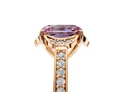 Floral Engagement Ring Setting for Fancy Pink Emerald Cut Center with Four Accent Clusters and Prong Head in Rose Gold