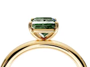 Low-Set Solitaire Engagement Ring Setting for Fancy Green Princess Cut Center with Thin Plain Band and Prong Head in Yellow Gold