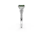 3 Stone Engagement Ring Setting for Fancy Green Emerald Cut Center with Crossover Basket, Pave Band and Prong Head in Platinum