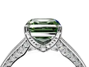 Solitaire Engagement Ring Setting for Fancy Green Asscher Cut Center with Milgrain-Framed Pave Band and Prong Head in Sterling Silver