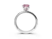 Solitaire Engagement Ring Setting for Fancy Pink Cushion Cut Center with Milgrain X Pattern Band and Prong Head in Platinum