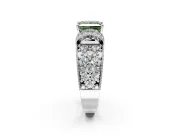 Pave Engagement Ring Setting for Fancy Green Princess Cut Center with Curved Accent Rows, Openwork and Prong Head in Sterling Silver