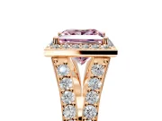Halo Engagement Ring Setting for Fancy Pink Princess Cut Center with Narrow Pave Split Shank and Prong Head in Rose Gold