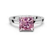 Solitaire Engagement Ring Setting for Fancy Pink Princess Cut Center with Plain Band and Flat Tab Prong Head in White Gold