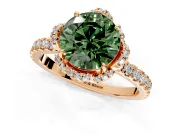 Halo Engagement Ring Setting for Fancy Green Round Cut Center with Openwork Halo, Pave Band and Prong Head in Rose Gold