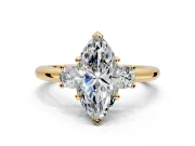 3 Stone Engagement Ring Setting for Marquise Center with Wide Plain Band and Prong Head in Yellow Gold