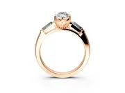 3 Stone Engagement Ring Setting for Marquise Center with Tapered Baguettes, Plain Band and Prong Head in Rose Gold