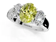 3 Stone Engagement Ring Setting for Fancy Yellow Oval Center with Raised Basket Heads and Prong Head in Platinum