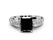 Solitaire Engagement Ring Setting for Fancy Black Radiant Cut Center with Graduated Shared Prongs and Prong Head in Platinum