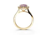 Halo Engagement Ring Setting for Fancy Pink Princess Cut Center with Single-Row Pave, Open Basket and Prong Head in Yellow Gold