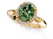 Halo Engagement Ring Setting for Fancy Green Oval Center with Tapered Plain Band and Prong Head in Yellow Gold