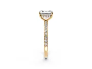 Solitaire Engagement Ring Setting for Asscher Cut Center with Fine Pave Band and Prong Head in Yellow Gold