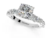 Shared-Prong Engagement Ring Setting for Cushion Cut Center with Graduated Accents and Prong Head in Sterling Silver